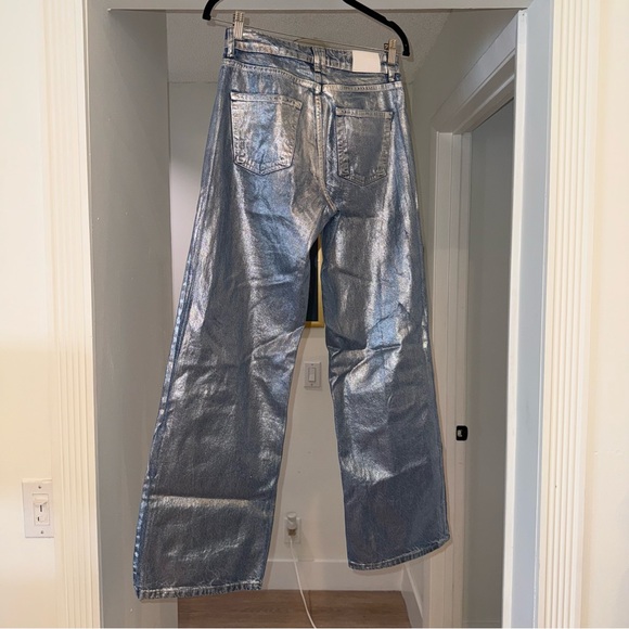 Zara Z1975 Mid Rise Straight Cut Metallic Jeans Sz 2 Eras Tour Festival Concert - Picture 11 of 11